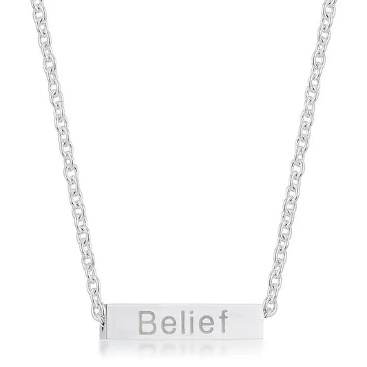 Luck Rhodium Stainless Steel Bar Script Necklace - Necklace