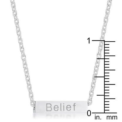 Luck Rhodium Stainless Steel Bar Script Necklace - Necklace