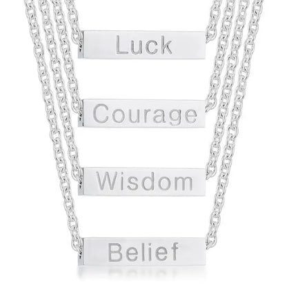Luck Rhodium Stainless Steel Bar Script Necklace - Necklace
