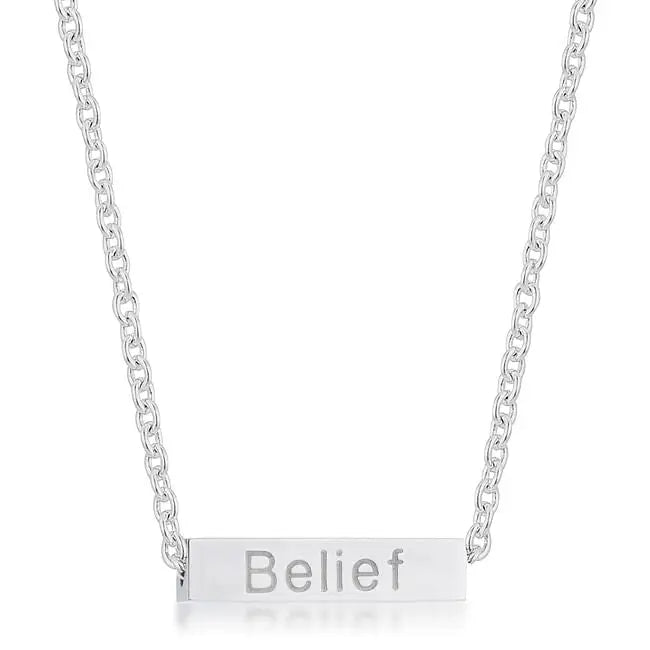 Luck Rhodium Stainless Steel Bar Script Necklace - Necklaces