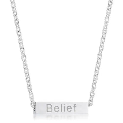 Luck Rhodium Stainless Steel Bar Script Necklace - Necklaces