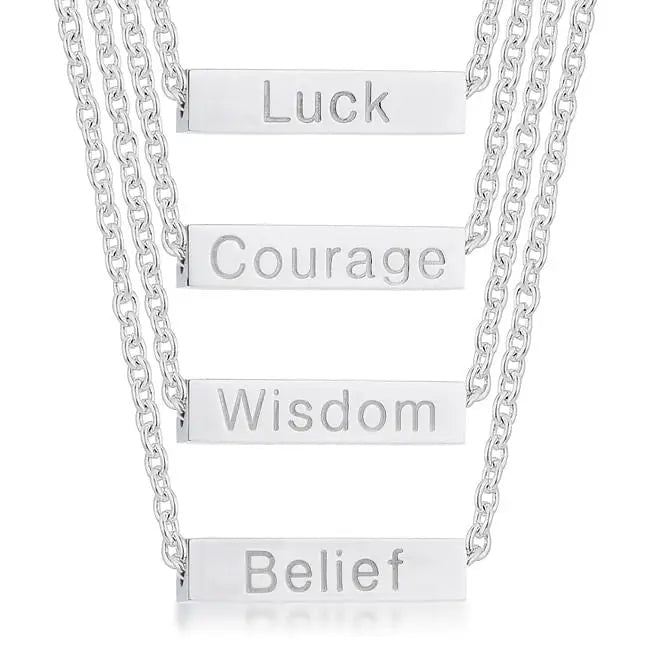 Luck Rhodium Stainless Steel Bar Script Necklace - Necklaces