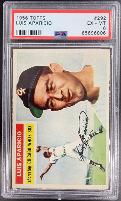 Luis Aparicio 1956 Topps #292 baseball card graded PSA EX-MT 6 for trading cards collection