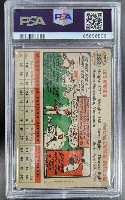 Luis Aparicio 1956 Topps #292 PSA 6 EX-MINT trading card with cartoon-style illustrations