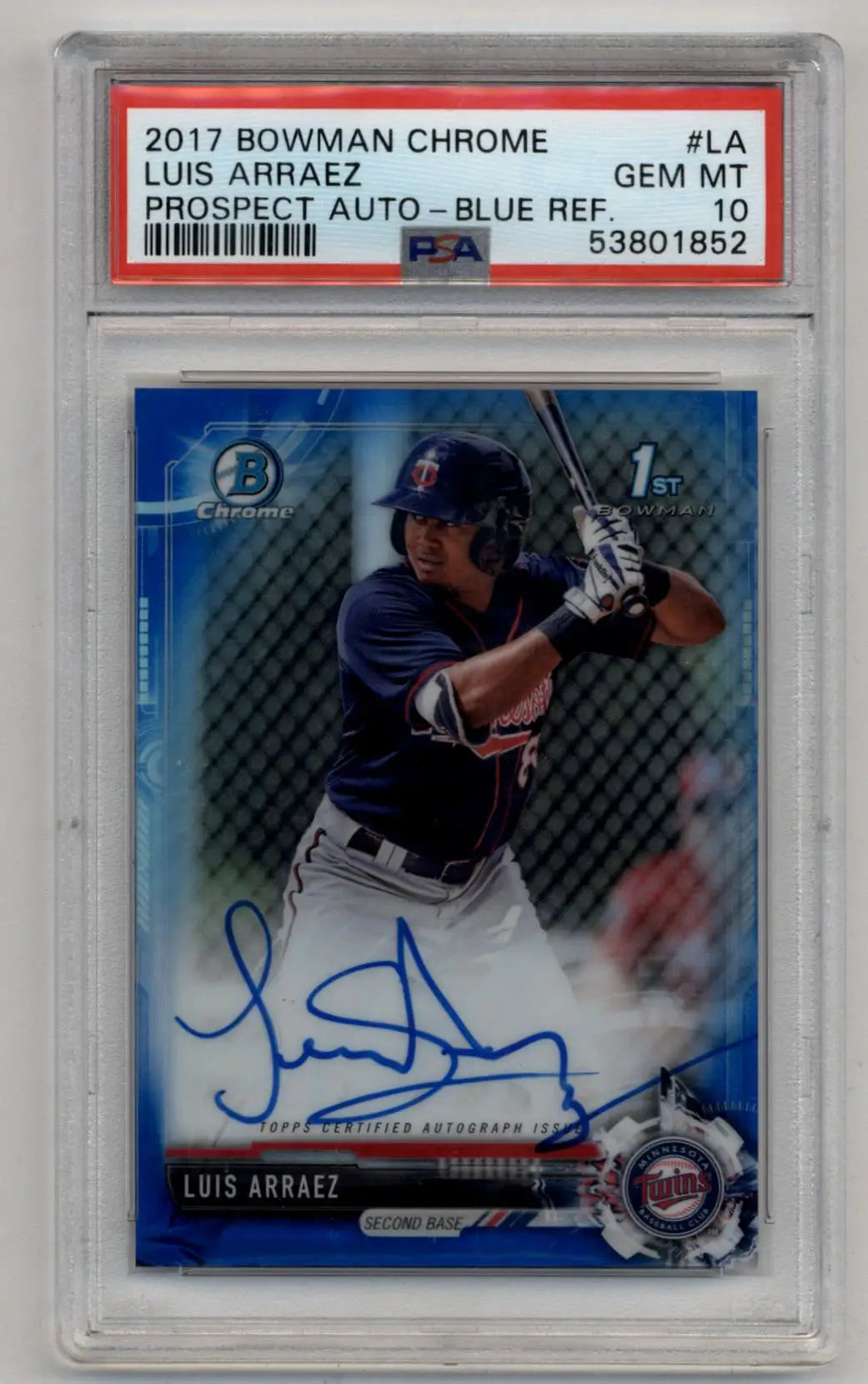 Luis Arraez 2017 Bowman Chrome Prospect Auto Blue Refractor card PSA 10 Gem Mint