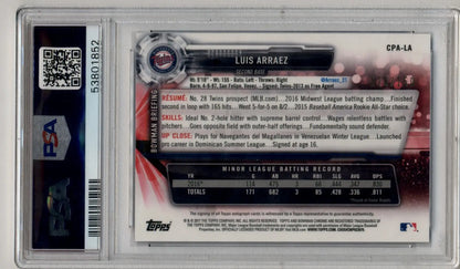 Graded Luis Arraez Bowman Chrome Prospect Auto Blue Refractor baseball card PSA 10