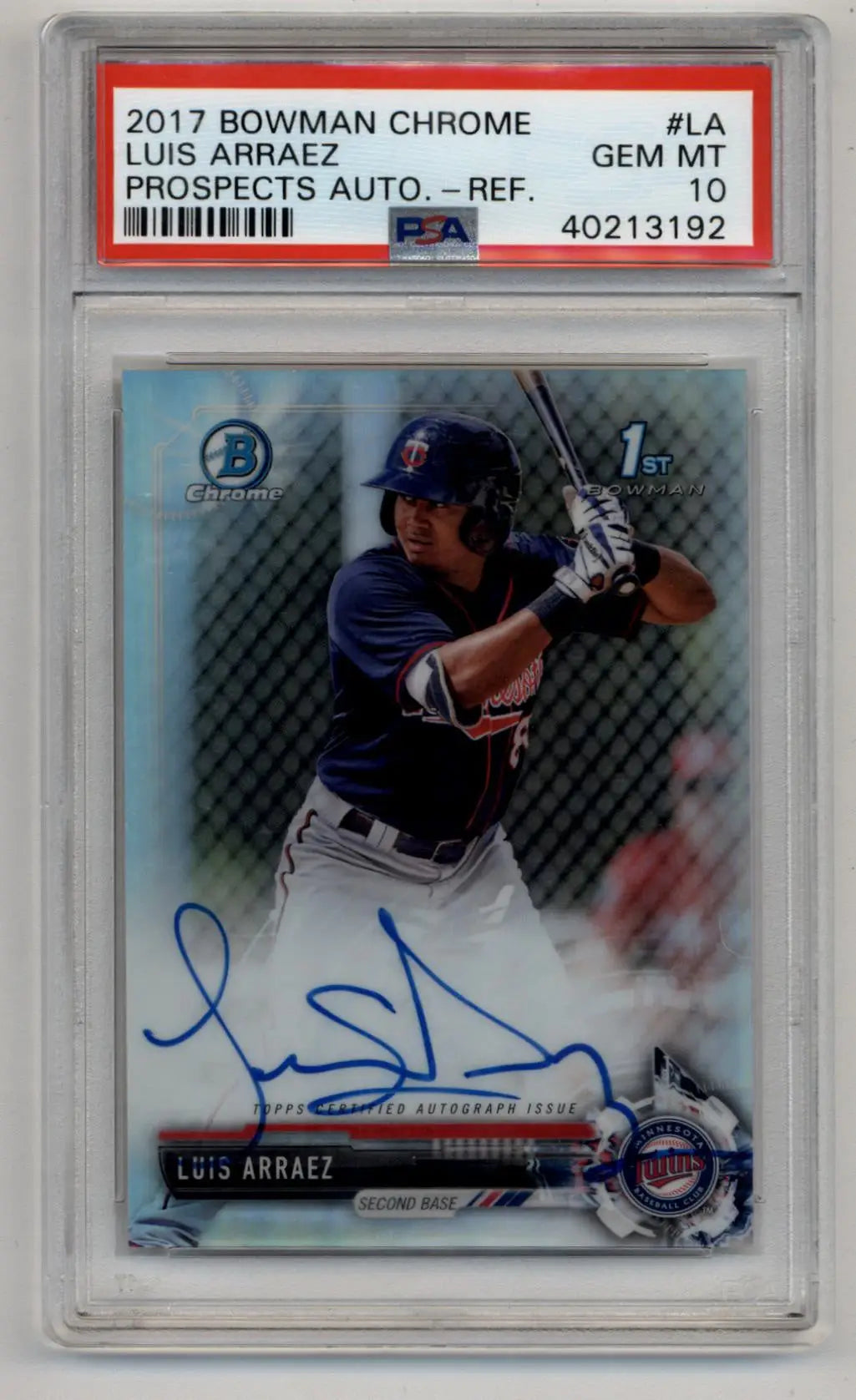 2017 Bowman Chrome Prospects Luis Arraez Refractor Auto card PSA 10 Gem Mint