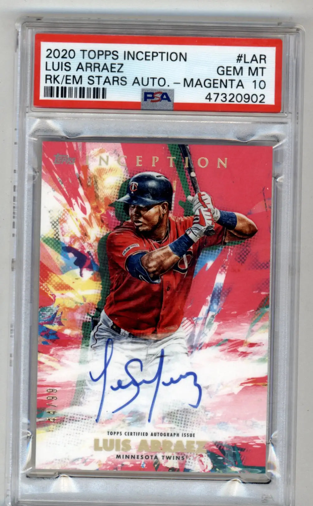 PSA 10 Luis Arraez 2020 Topps Inception Rookie Stars Auto Magenta baseball card