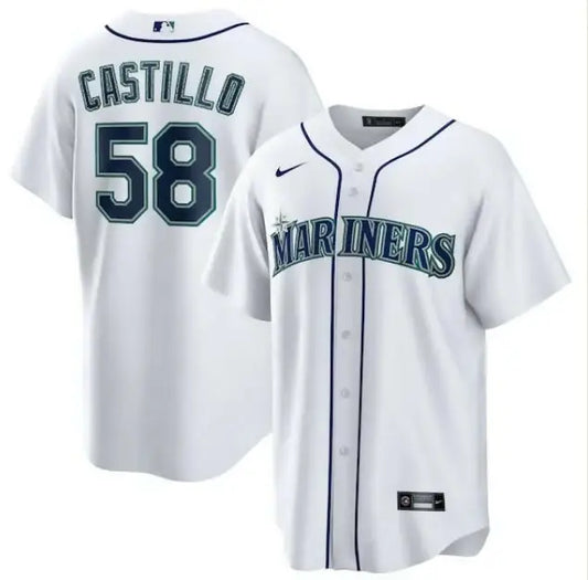 White Seattle Mariners baseball jersey from Luis Castillo Nike Home Replica collection