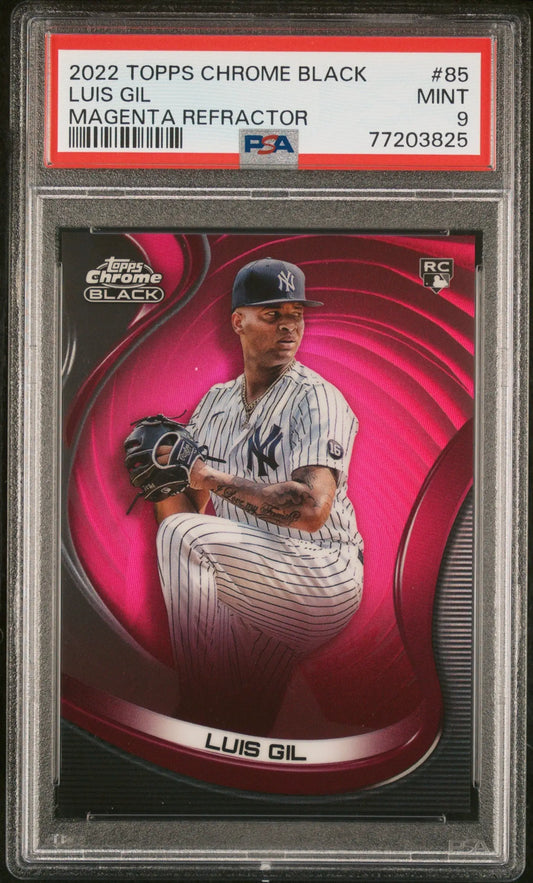 Luis Gil 2022 Topps Chrome Black Magenta Refractor PSA 9 Mint baseball card