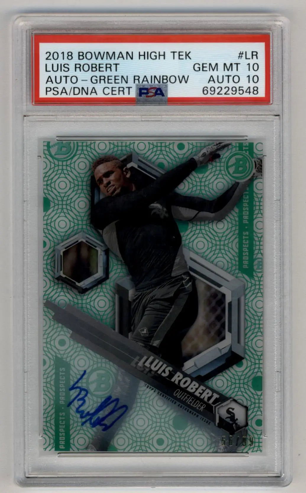 Luis Robert 2018 Bowman High Tek Green Rainbow Auto baseball card with PSA 10 auto