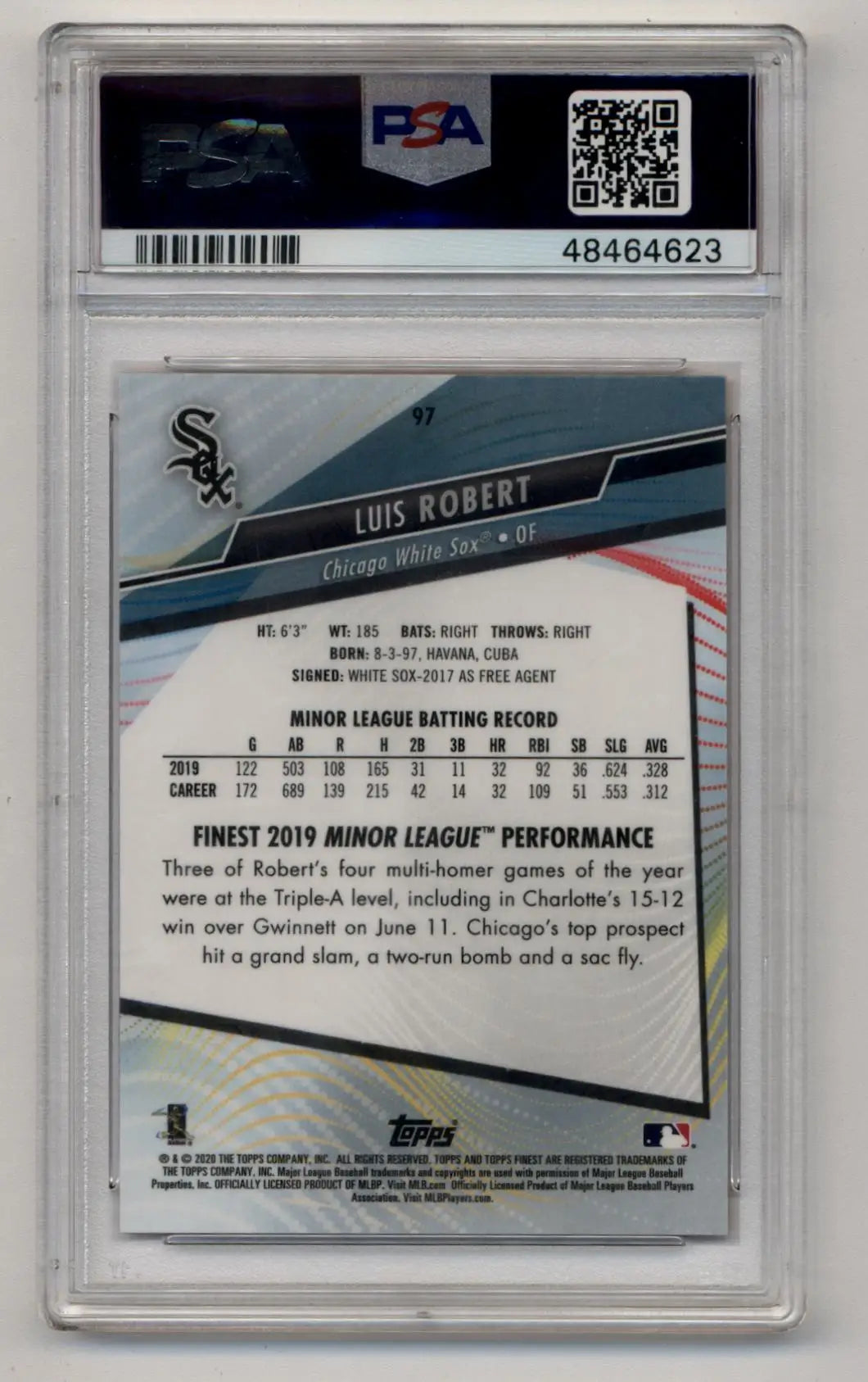 Luis Robert 2020 Finest #97 Orange Refractor 19/25 PSA 10 Gem Mint - Singles