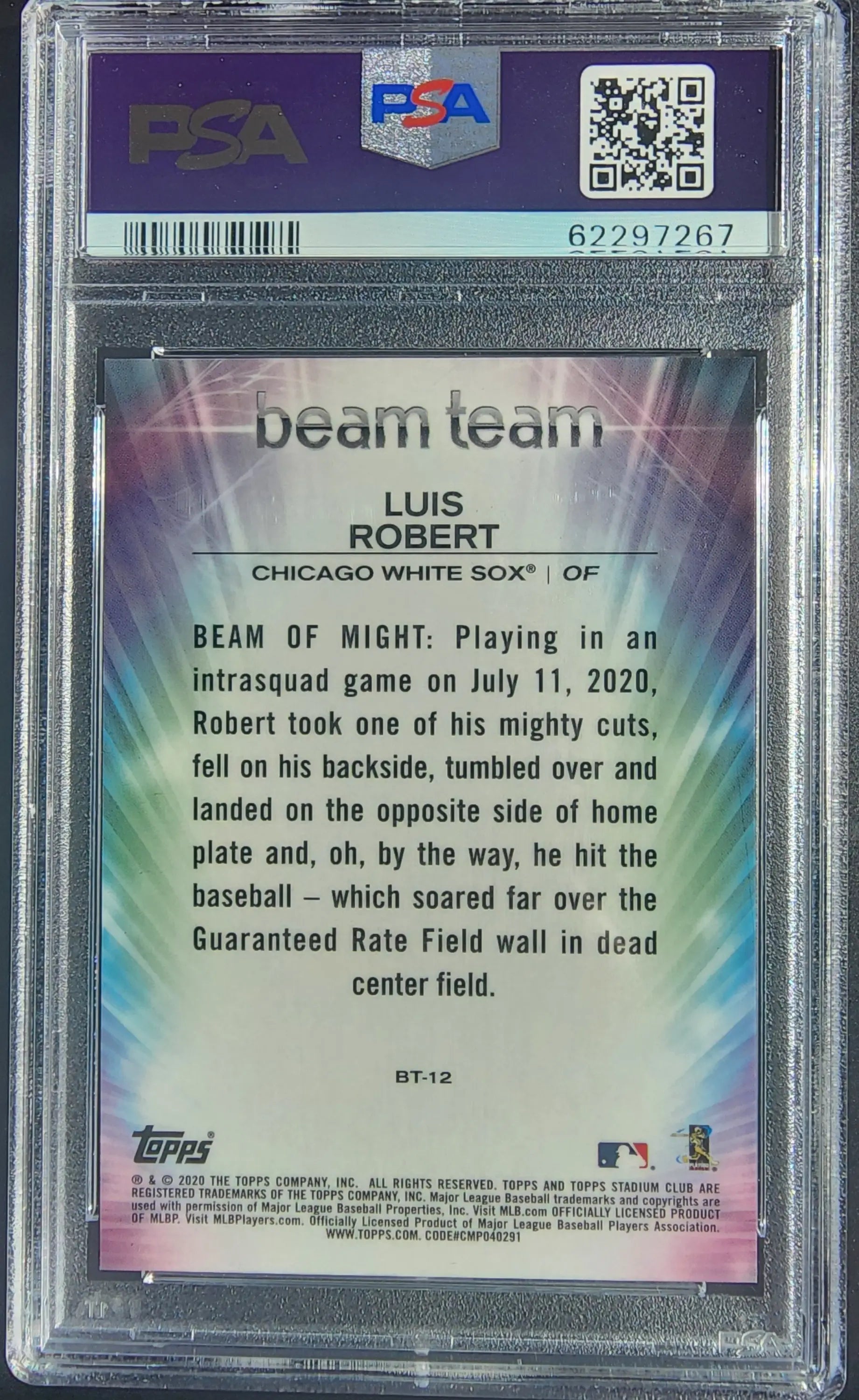 Graded Luis Robert 2020 Stadium Club Chrome Beam Team Gold Refractor card PSA 10
