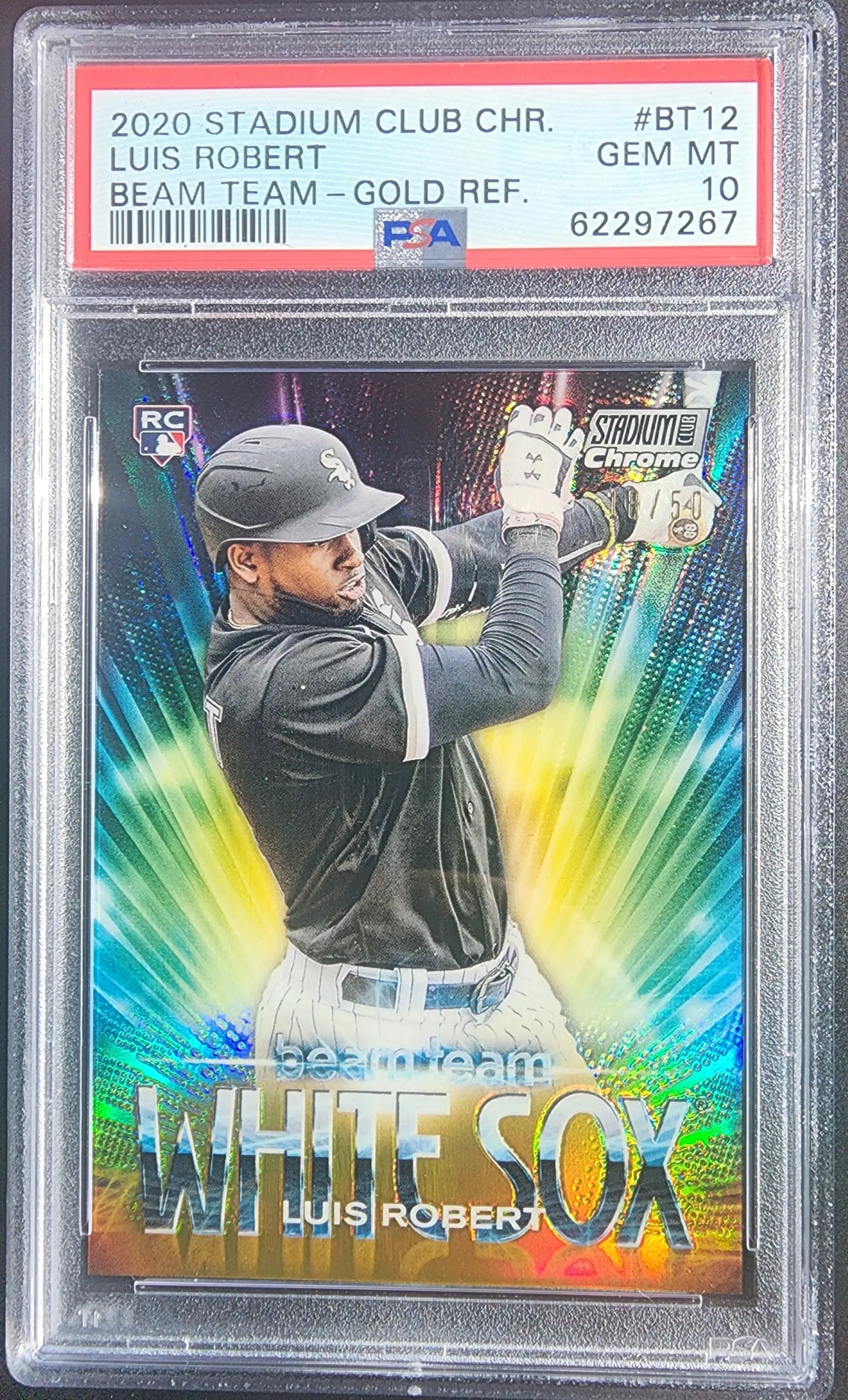 Luis Robert Stadium Club Chrome Beam Team Gold Refractor baseball card PSA 10 Gem Mint