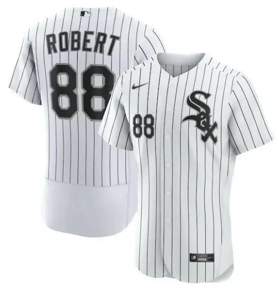 White pinstriped Baseball jersey from the Luis Robert Chicago White Sox Nike Home Authentic collection