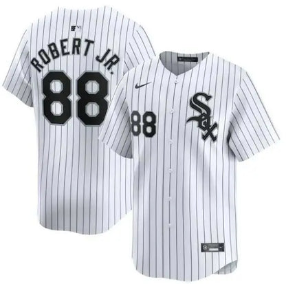 White pinstripe baseball jersey from Luis Robert Jr. Chicago White Sox Nike Home Limited Player Jersey