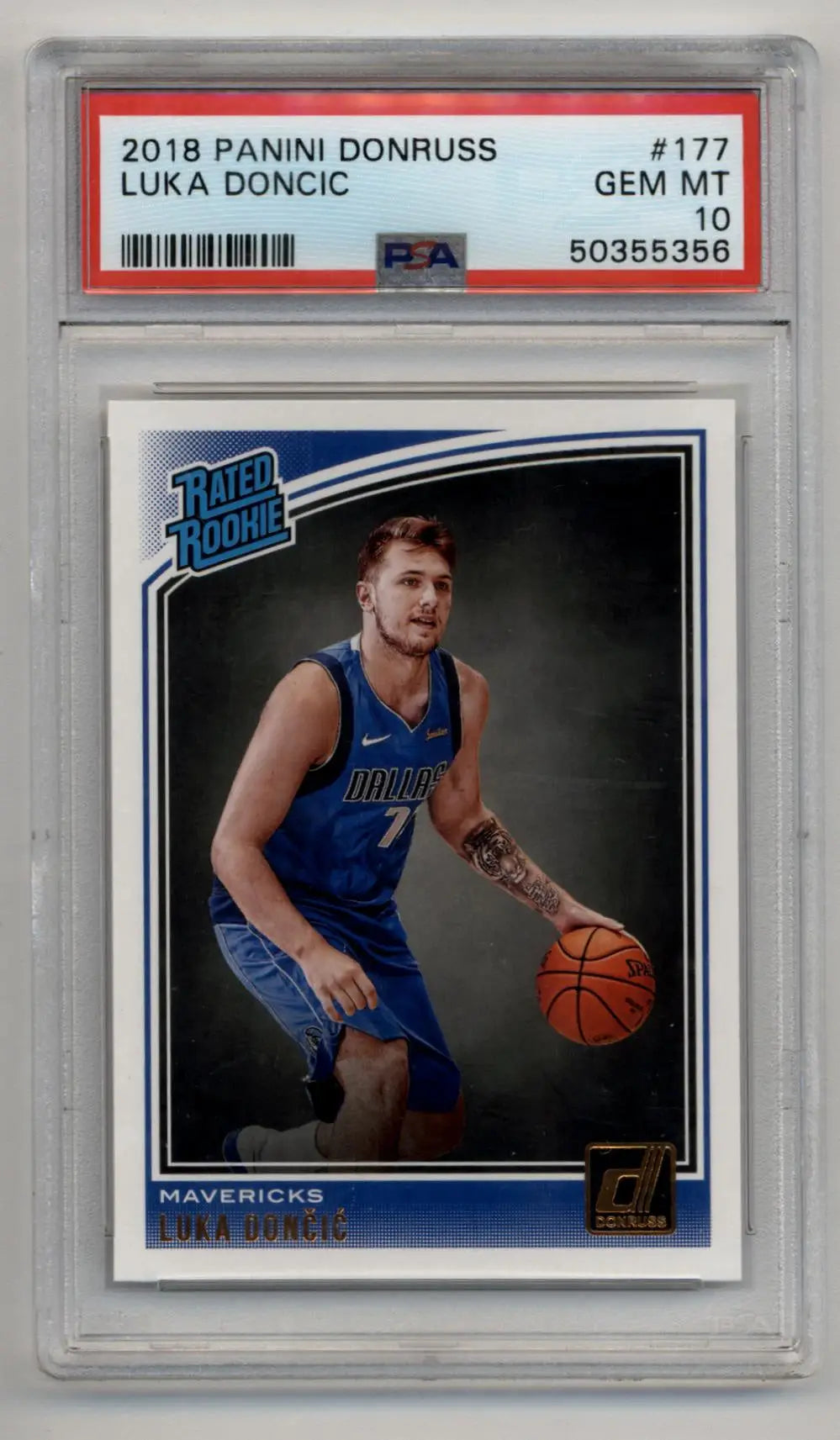 Luka Doncic 2018 Donruss Rookie Card PSA 10 Gem Mint displayed in product 5356