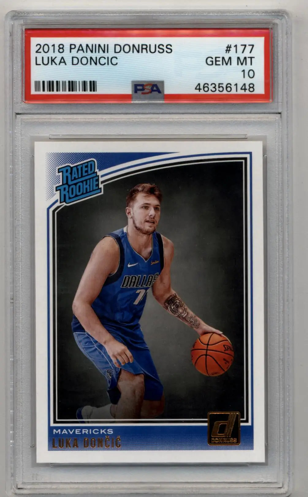 Luka Doncic 2018 Donruss Rookie card PSA GEM MT 10, graded collectible basketball card