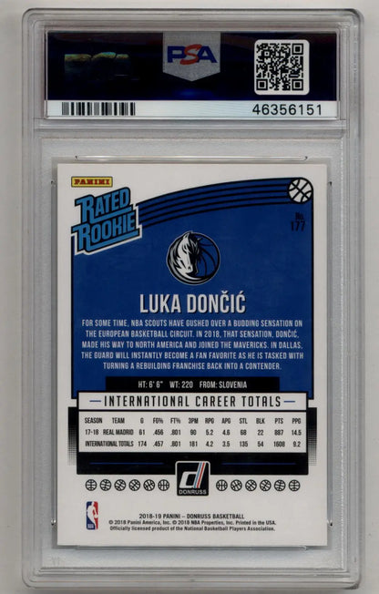 Luka Doncic Donruss Rookie basketball card PSA 10 Gem Mint from 2018-19 Donruss