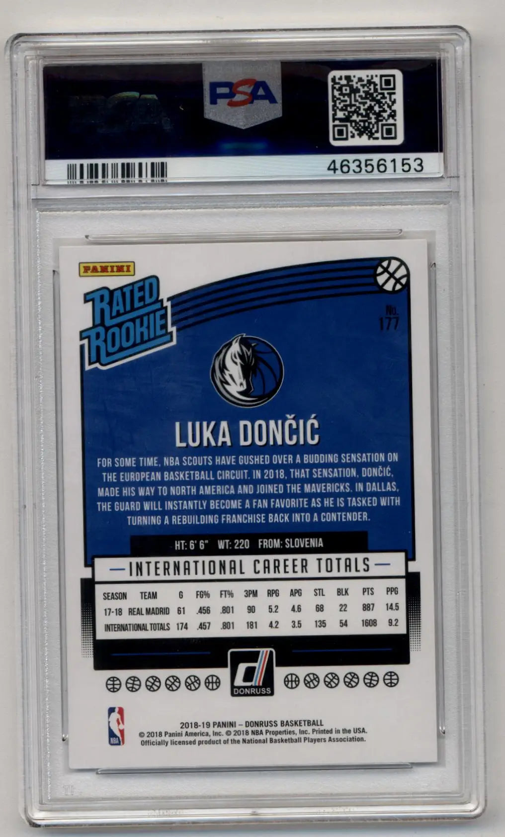 Graded Luka Doncic 2018-19 Donruss Rookie trading card PSA 10 Gem Mint