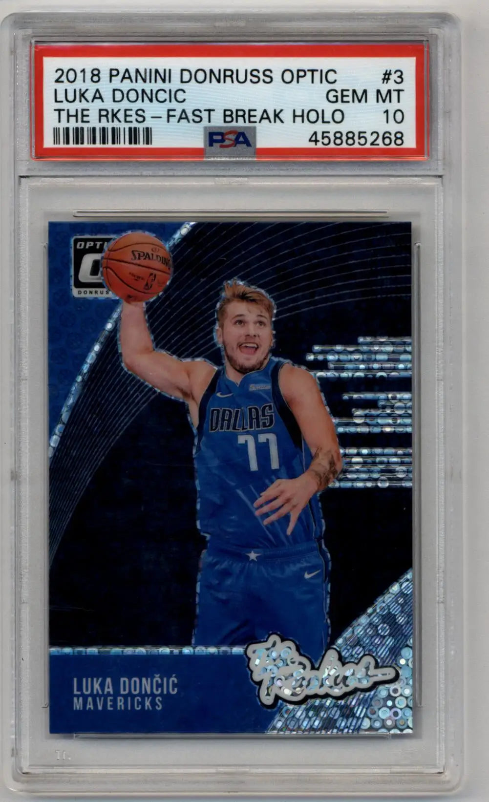 PSA-graded Luka Doncic 2018 Panini Donruss Optic Fast Break Holo basketball card