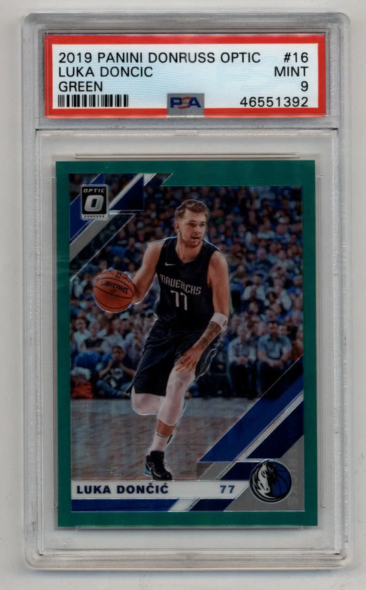 Slabbed Luka Doncic 2019 Donruss Optic Green basketball card graded PSA 9 Mint
