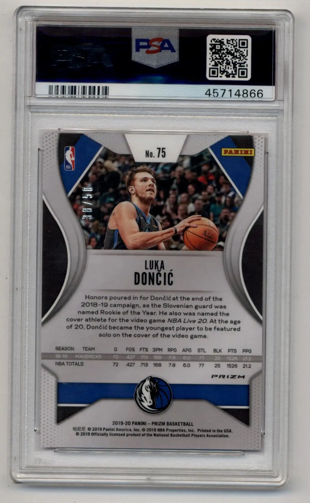 Graded Luka Doncic Prizm Fast Break Pink trading card 38/50 PSA 10 Gem Mint