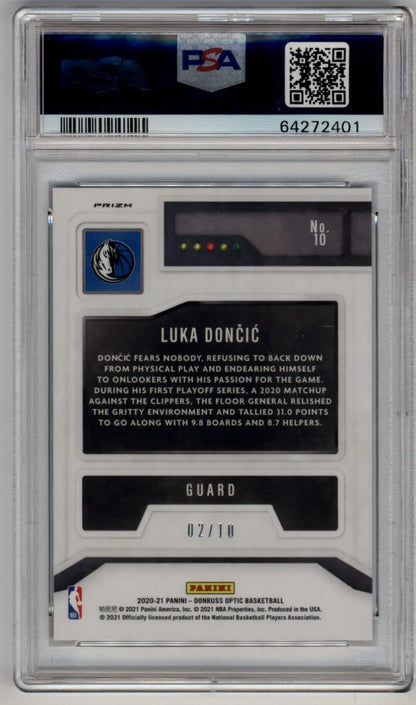 Luka Doncic 2020-21 Donruss Optic T-Minus 3....2...1 Gold 02/10 PSA 10 Gem Mint - Singles