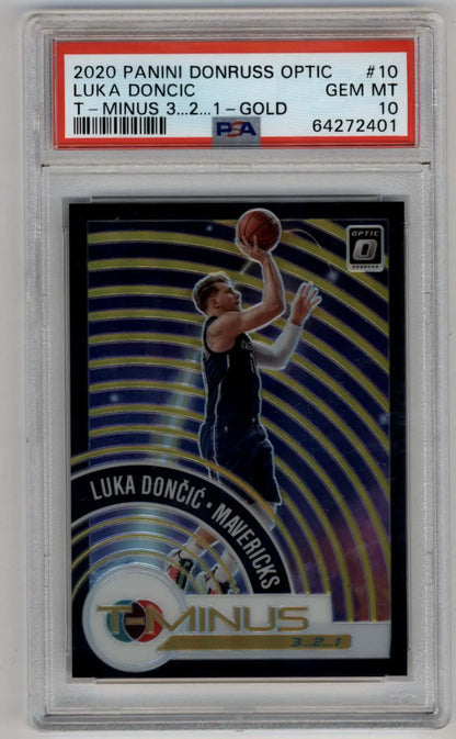 Luka Doncic 2020-21 Donruss Optic T-Minus 3....2...1 Gold 02/10 PSA 10 Gem Mint - Singles