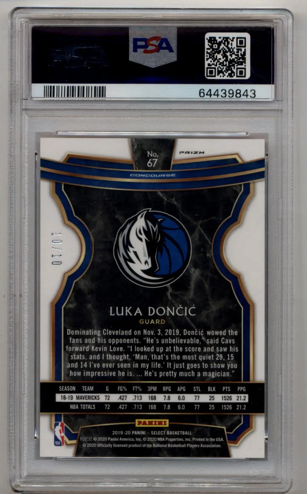 Graded Luka Doncic basketball trading card from Panini Industry Summitt Pink 10/10 PSA 9
