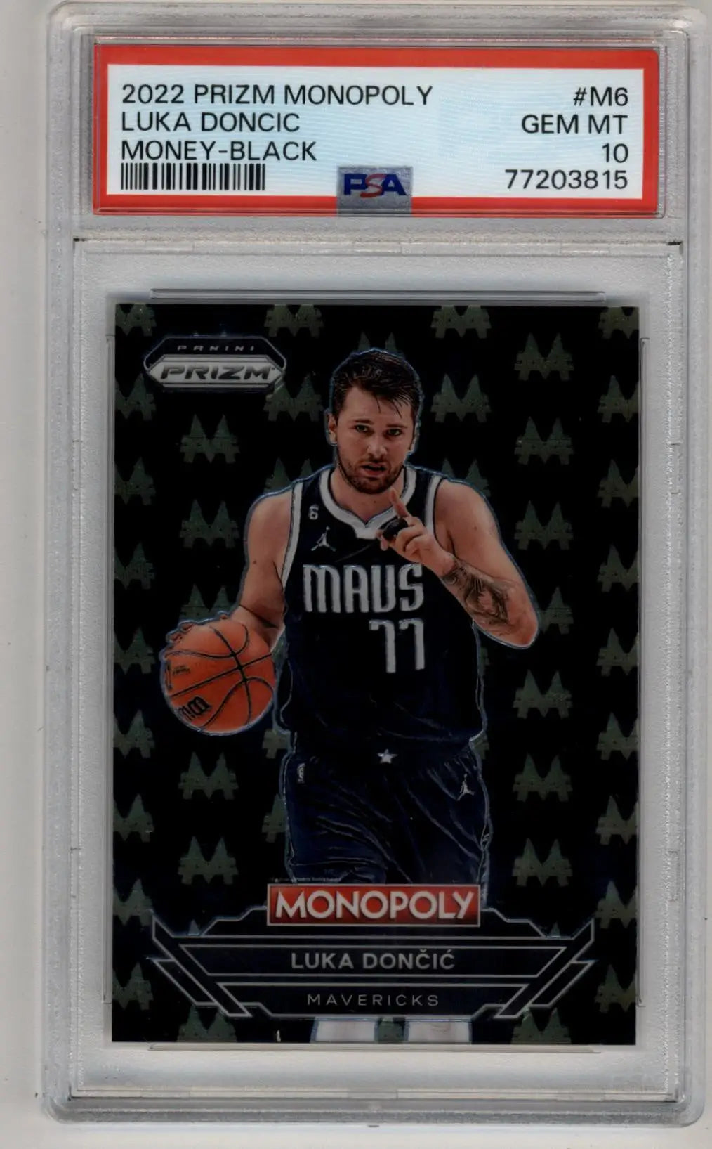 Graded Panini Prizm Monopoly Money Black Luka Dončić basketball card PSA 10 Gem Mint