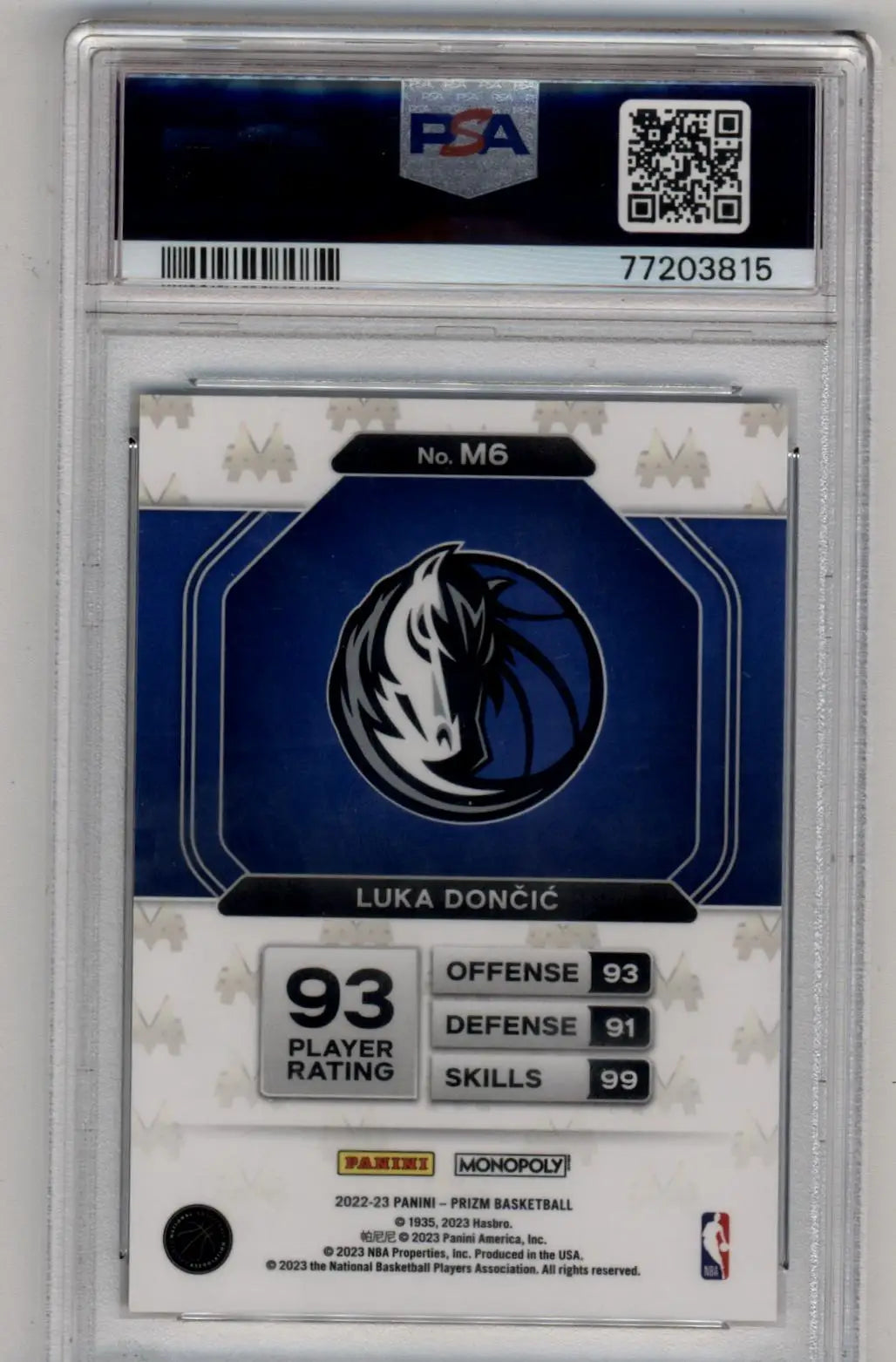 Luka Doncic 2022-23 Prizm Monopoly Money Black PSA 10 Gem Mint trading card