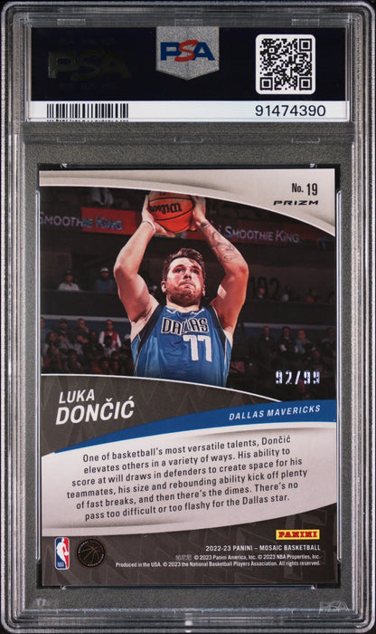 Graded Luka Dončić basketball card Panini Mosaic Elevate Reactive Yellow PSA 10