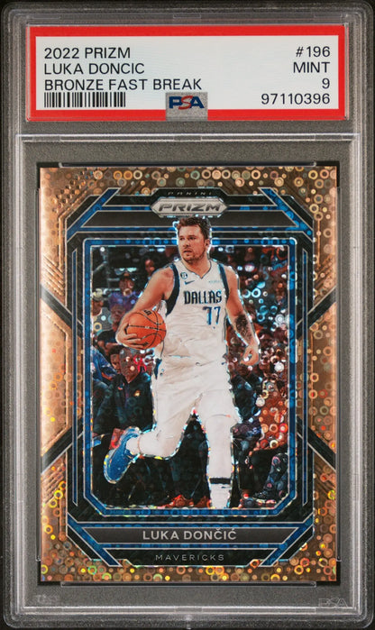 Luka Doncic 2022 Panini Prizm Fast Break Bronze basketball card PSA 9 Mint
