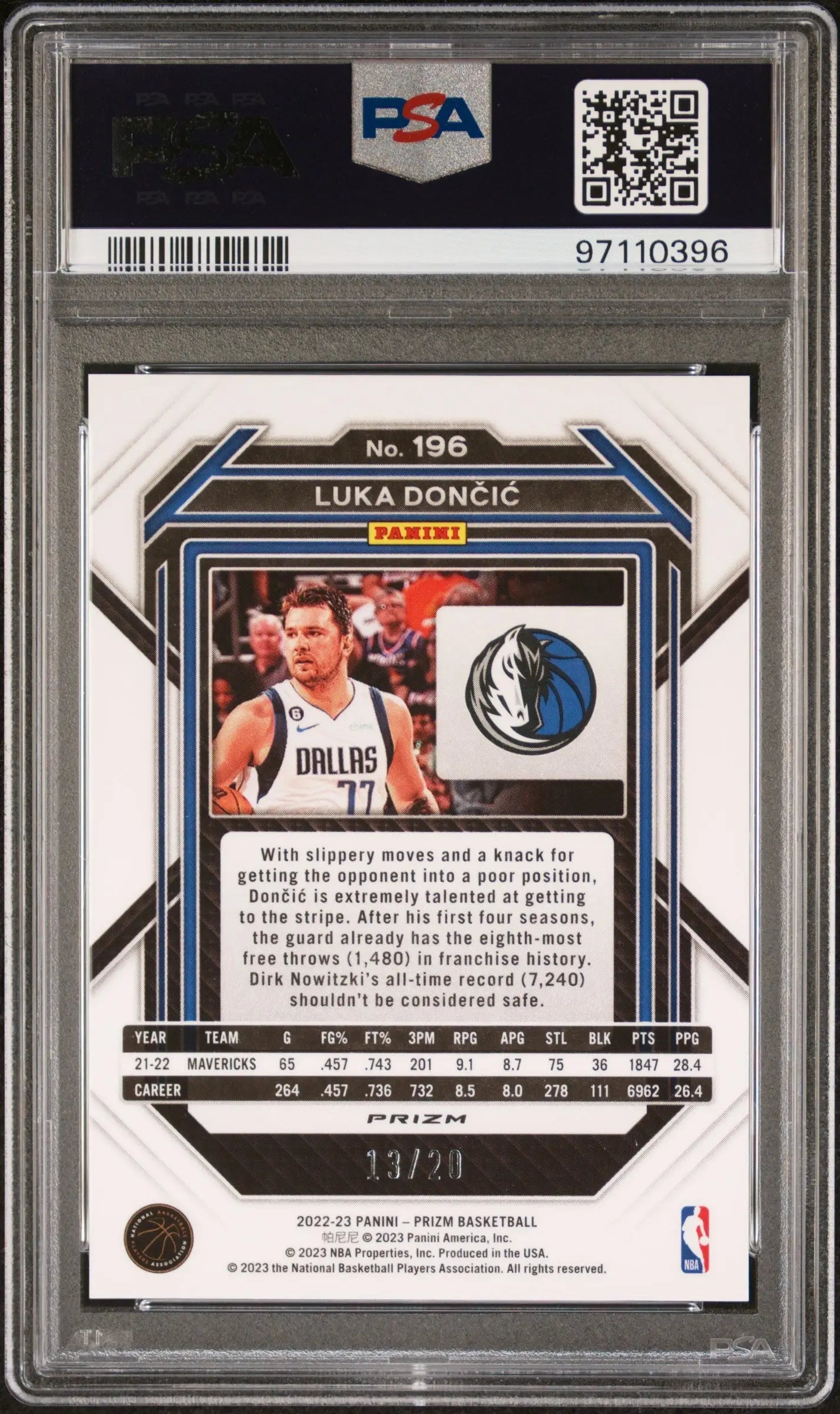 Graded Luka Doncic Panini Prizm Fast Break Bronze basketball card PSA 9 Mint