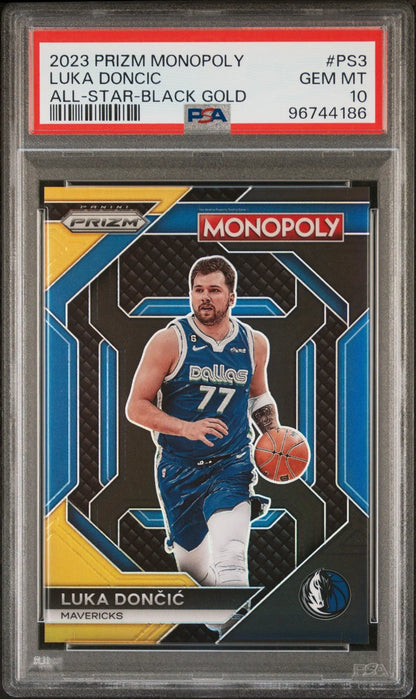 Luka Doncic Panini Prizm Monopoly Black Gold basketball card PSA 10 Gem Mint