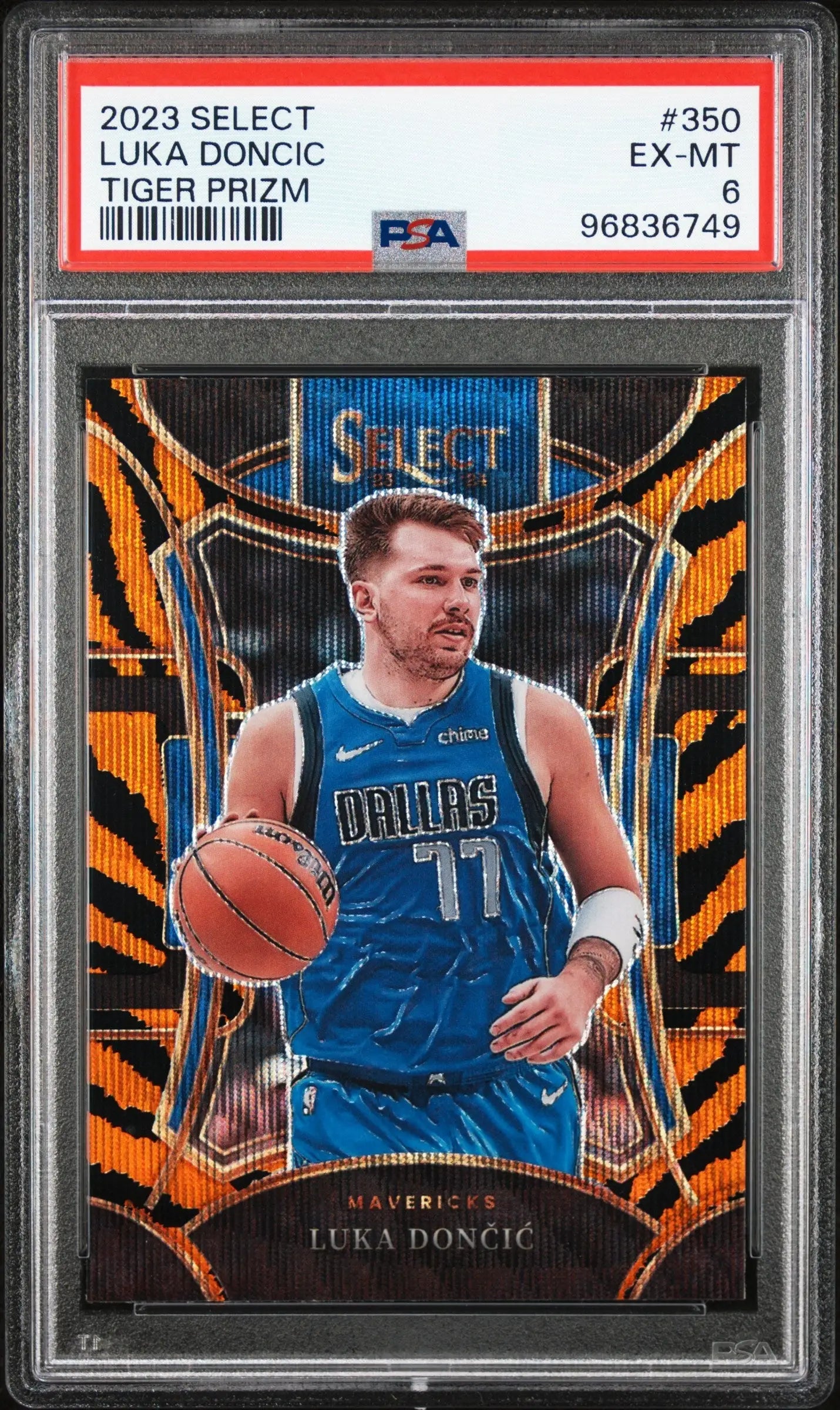 Luke Doncic 2023 Panini Select Tiger Stripe PSA 6 Ex-Mint Basketball Card in Dallas Jersey