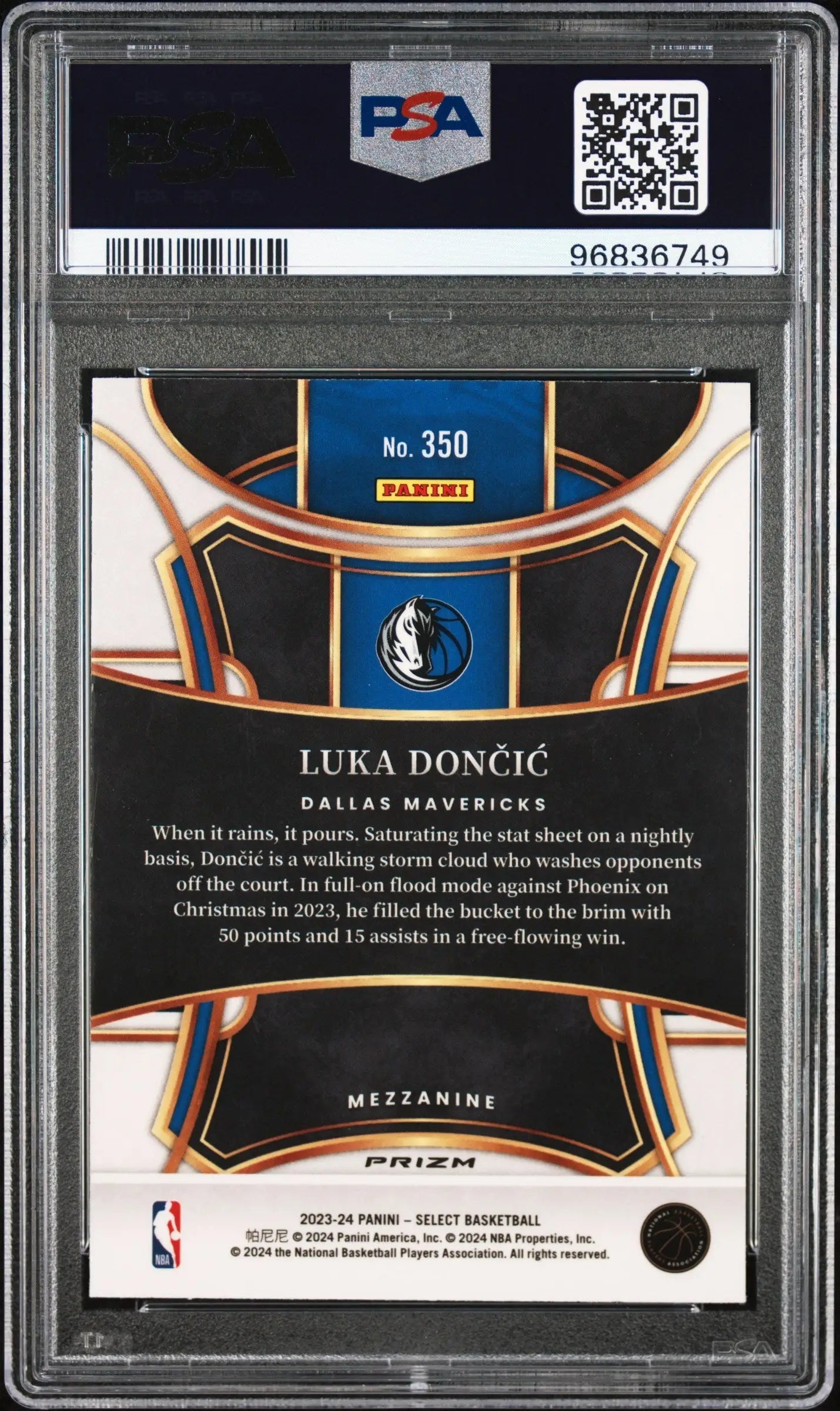 Luke Doncic 2023 Panini Select #350 Tiger Stripe PSA 6 Ex-Mint basketball card