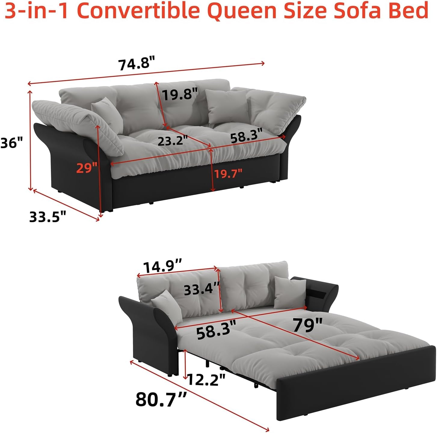 Luxury Velvet Queen Sofa Bed Versatile Convertible Futon-1