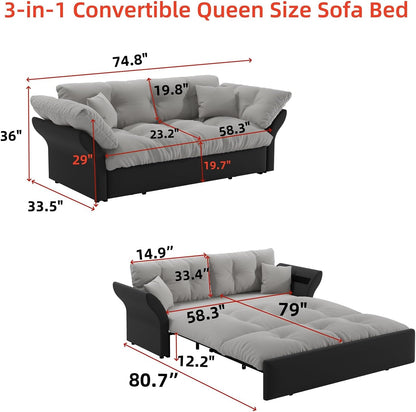 Luxury Velvet Queen Sofa Bed Versatile Convertible Futon-1