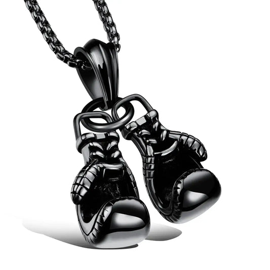 Black boxing gloves pendant necklace featuring stainless steel gloves pendant for men and women