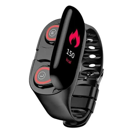 Black M1 Smartwatch 2in1 with wireless earbuds, blood pressure monitor, decorate root, width 750px height