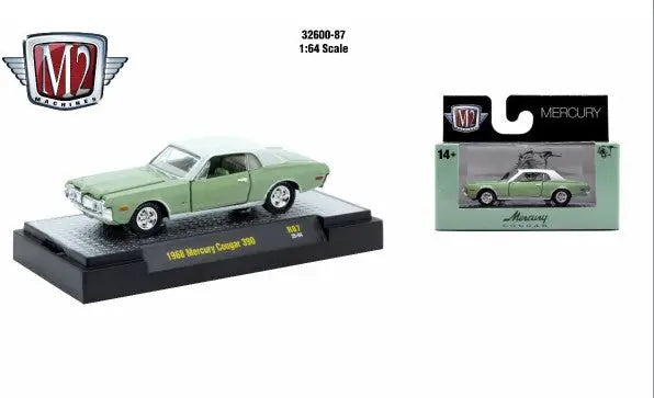 Green 1968 Mercury Cougar toy car from Detroit Muscle R87 series