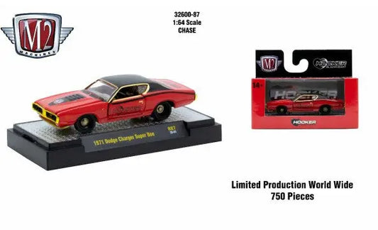 Red and black 1971 Dodge Charger Super Bee toy car from Detroit Muscle R87 series