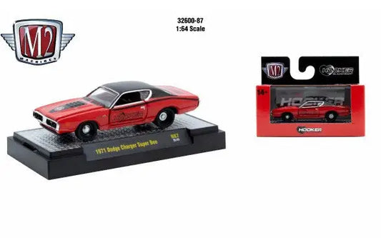 Red and black 1971 Dodge Charger Super Bee diecast car from Detroit Muscle R87 series