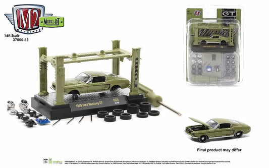 M2 Machines 1:64 Model Kit Release 45 featuring a green 1968 Ford Mustang GT model kit