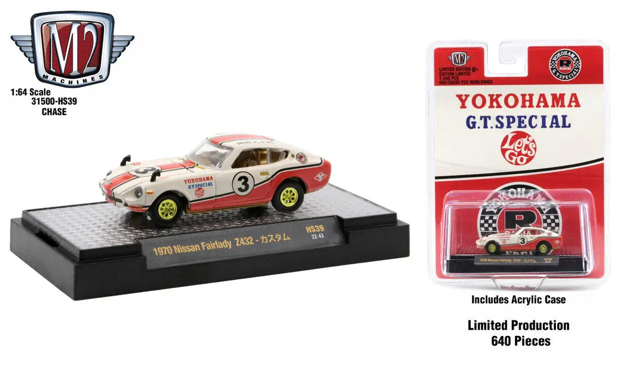 1970 Nissan Fairlady Z432 diecast model in red and white Yokohama GT Special livery