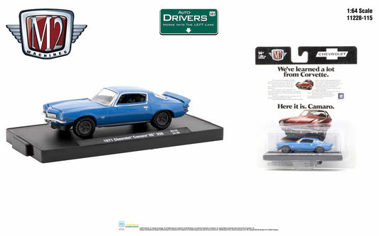 Blue 1970 Chevrolet Camaro RS/SS diecast model from M2 Machines Auto driving collection