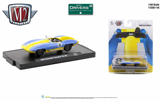 Yellow and blue Chevrolet Corvette model by M2 Machines Auto, featuring competition number 9