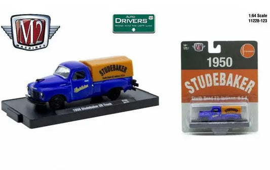 Blue and tan Studebaker 2R Truck toy from M2 Machines Auto-Drivers 1:64 series